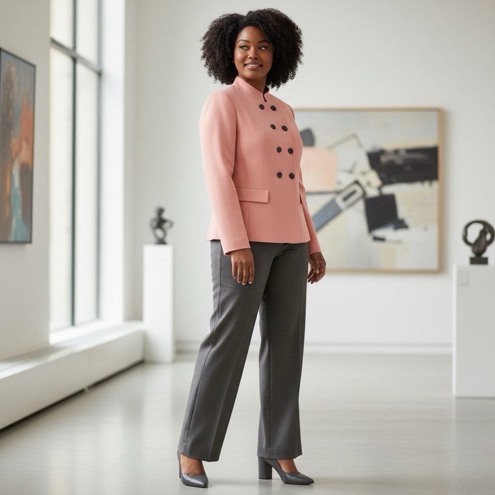 WT TAHARI Elegant Pink Double-Breasted Women's Jacket with Peplum